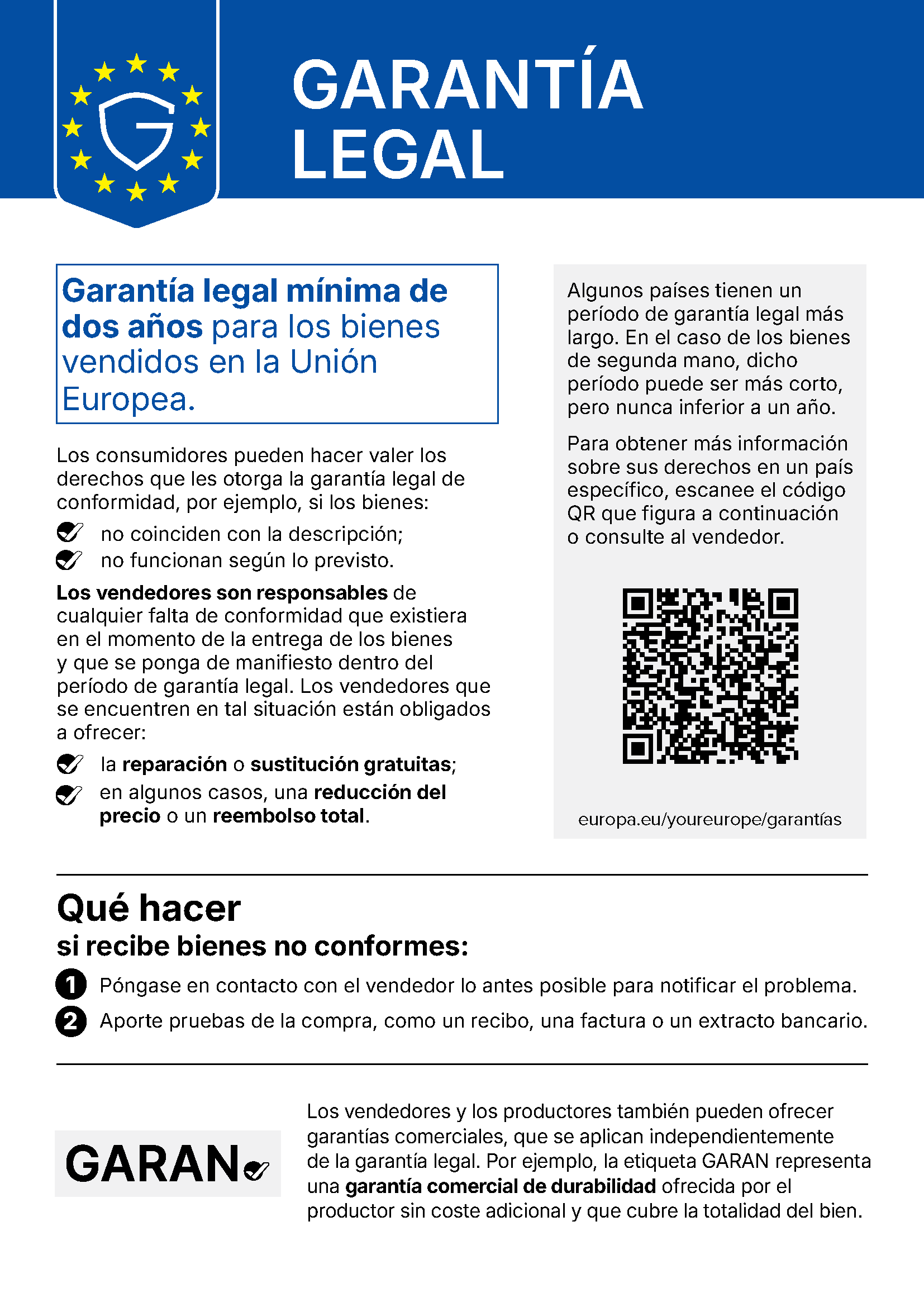 Legal guarantee notice